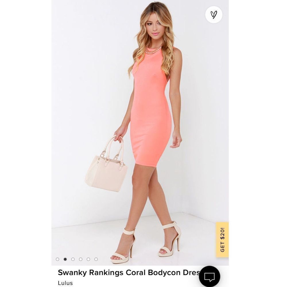 Lulu's Coral Bodycon Midi Dress